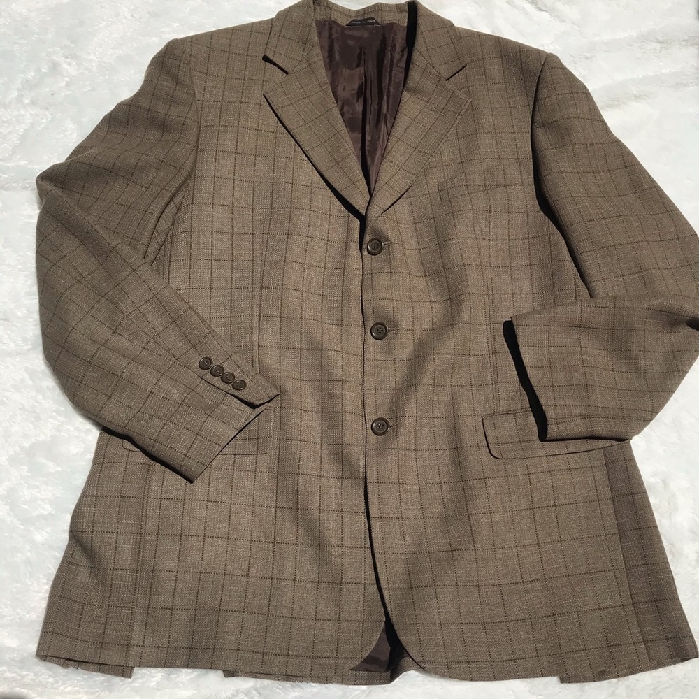 Studio Milano Men’s Sports Coat Brown 46R Tan Windowpane jacket